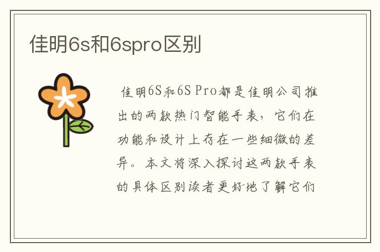 佳明6s和6spro区别