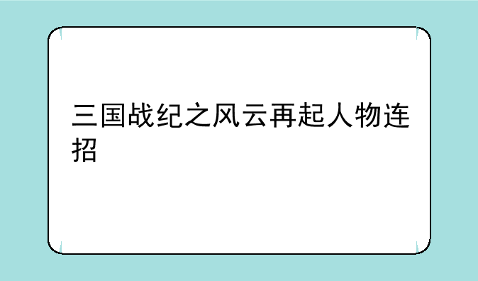 三国战纪之风云再起人物连招