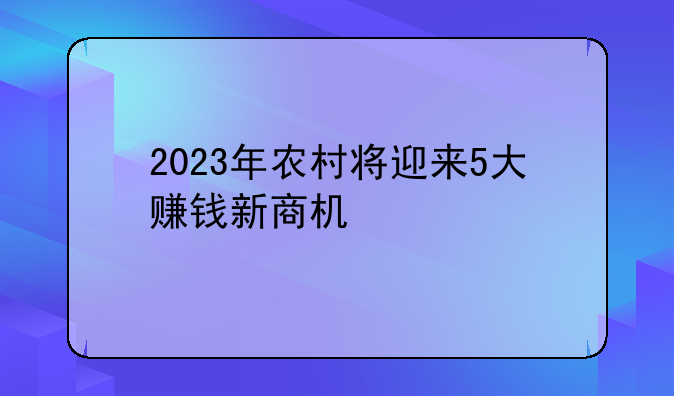 2023年农村将迎来5大赚钱新商机