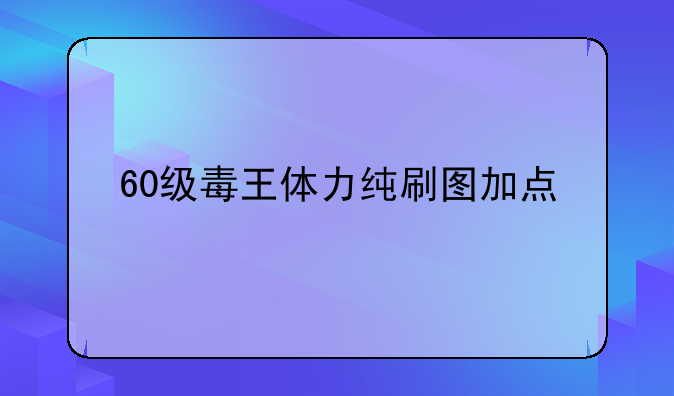 60级毒王体力纯刷图加点