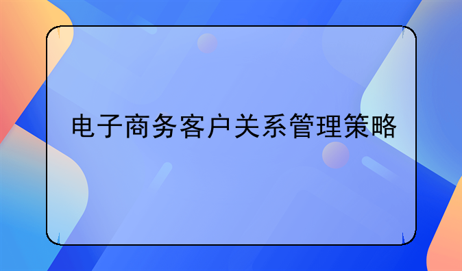 电子商务客户关系管理策略