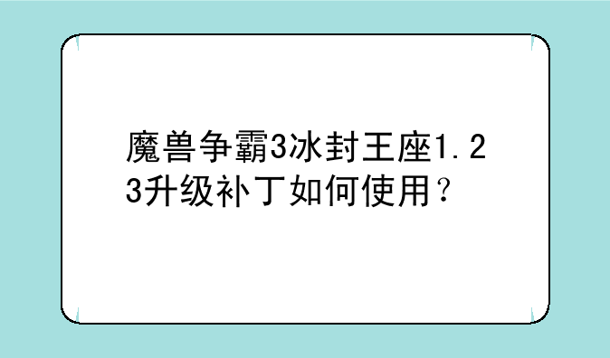 魔兽争霸3冰封王座1.23升级补丁如何使用？
