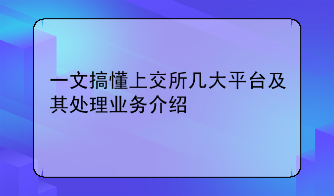 一文搞懂上交所几大平台及其处理业务介绍