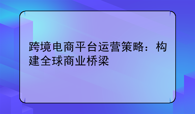 跨境电商平台运营策略：构建全球商业桥梁