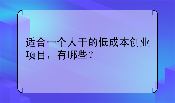 适合一个人干的低成本创业项目，有哪些？