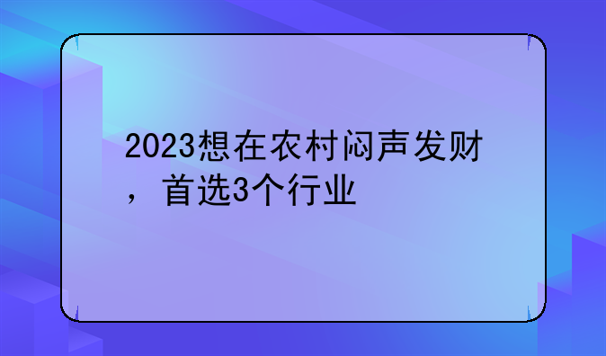 2023想在农村闷声发财，首选3个行业