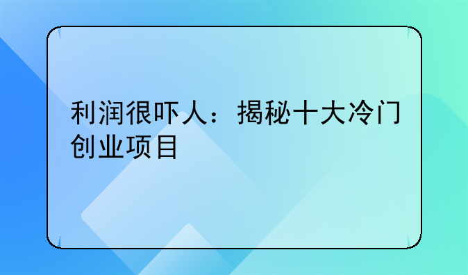 利润很吓人：揭秘十大冷门创业项目