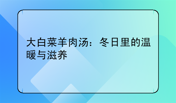 大白菜羊肉汤：冬日里的温暖与滋养