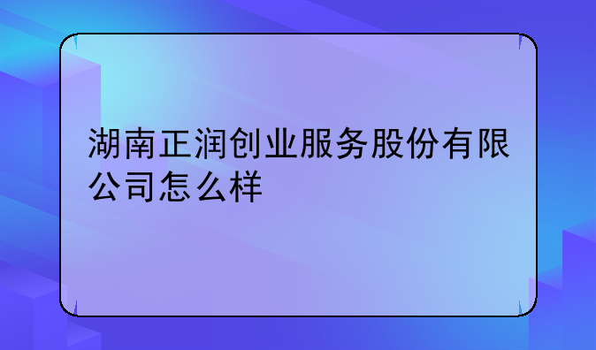 湖南正润创业服务股份有限公司怎么样