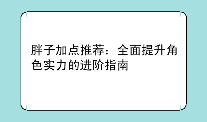 胖子加点推荐：全面提升角色实力的进阶指南