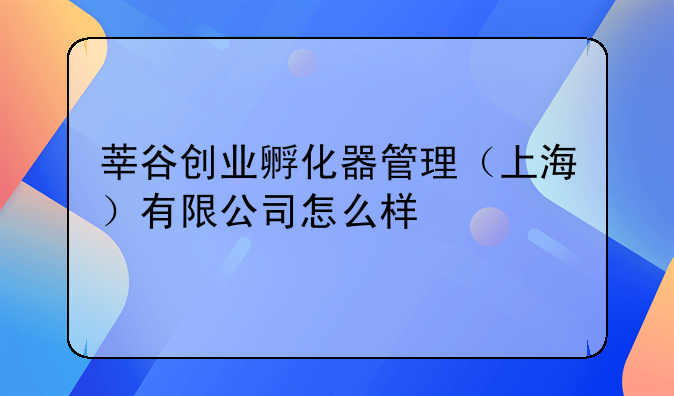 莘谷创业孵化器管理（上海）有限公司怎么样