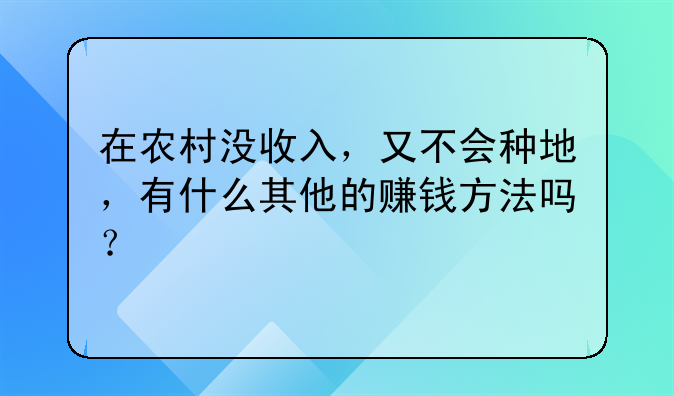 在农村没收入，又不会种地，有什么其他的赚钱方法吗？