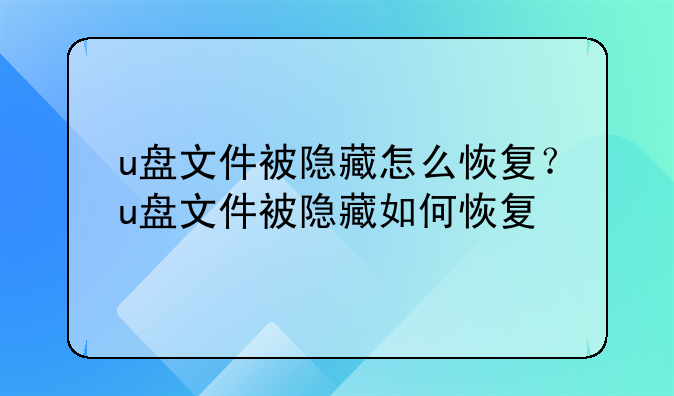 u盘文件被隐藏怎么恢复？u盘文件被隐藏如何恢复