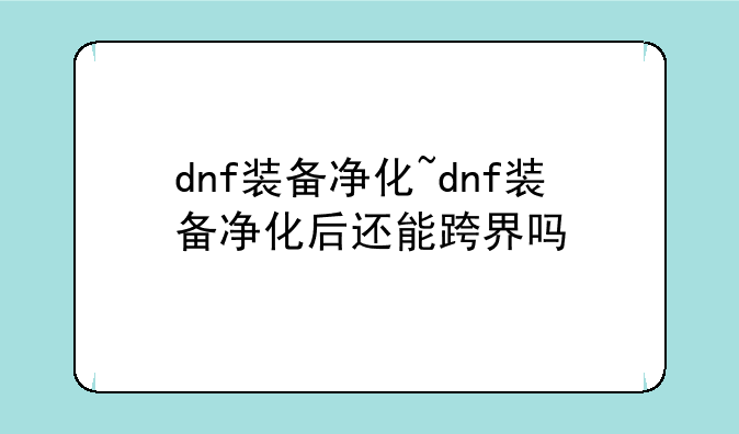 dnf装备净化~dnf装备净化后还能跨界吗