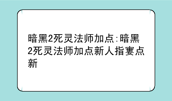 暗黑2死灵法师加点:暗黑2死灵法师加点新人指导