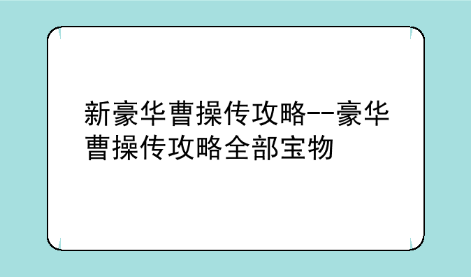 新豪华曹操传攻略--豪华曹操传攻略全部宝物