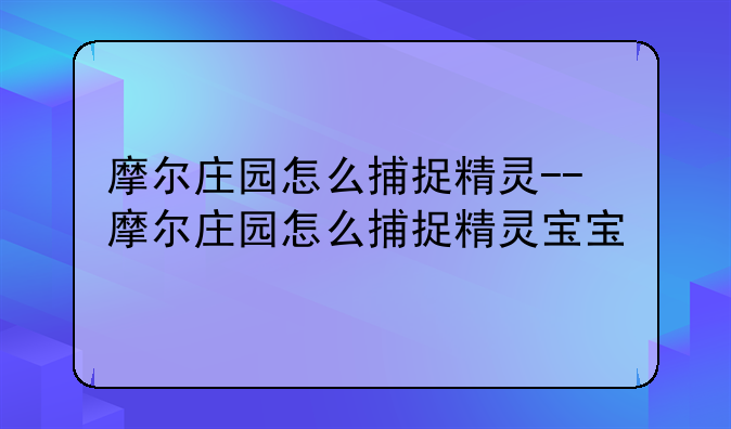 摩尔庄园怎么捕捉精灵--摩尔庄园怎么捕捉精灵宝宝