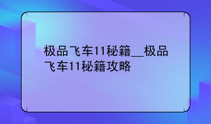 极品飞车11秘籍__极品飞车11秘籍攻略