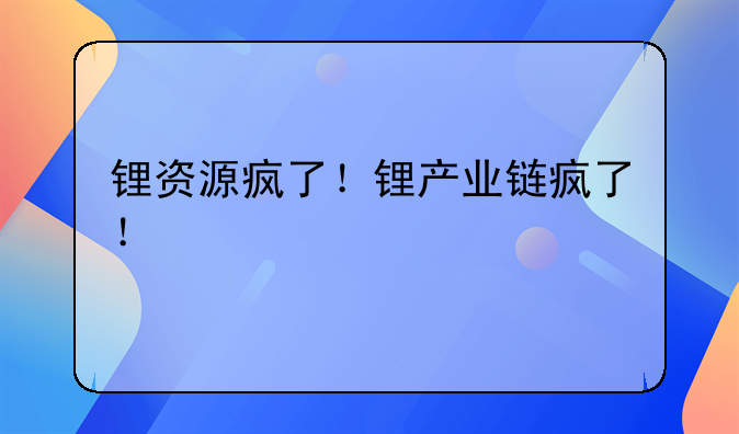 锂资源疯了！锂产业链疯了！