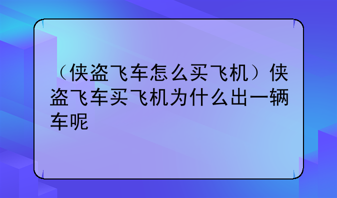 （侠盗飞车怎么买飞机）侠盗飞车买飞机为什么出一辆车呢