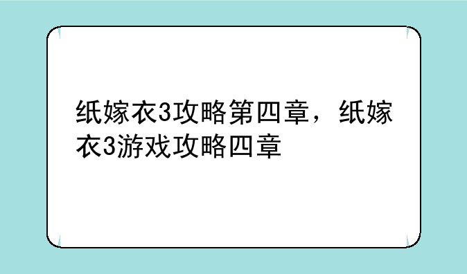 纸嫁衣3攻略第四章，纸嫁衣3游戏攻略四章