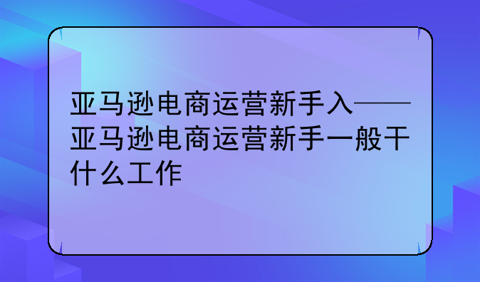 亚马逊电商运营新手入——亚马逊电商运营新手一般干什么工作