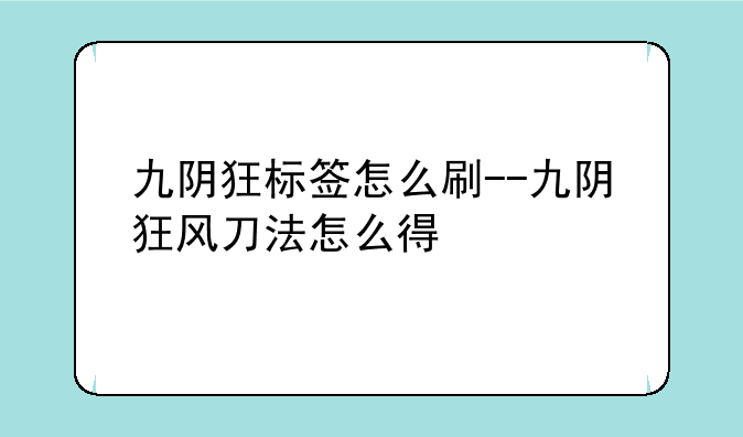 九阴狂标签怎么刷--九阴狂风刀法怎么得