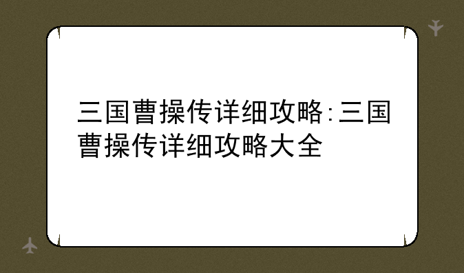 三国曹操传详细攻略:三国曹操传详细攻略大全