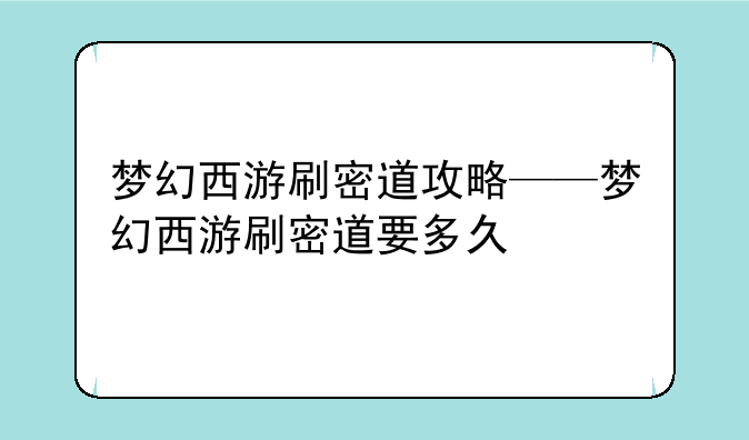 梦幻西游刷密道攻略——梦幻西游刷密道要多久