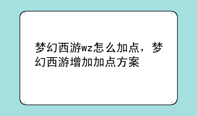 梦幻西游wz怎么加点，梦幻西游增加加点方案