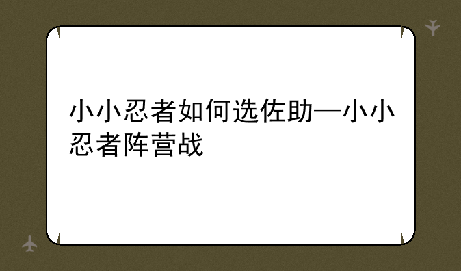 小小忍者如何选佐助—小小忍者阵营战