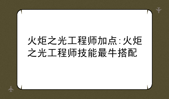 火炬之光工程师加点:火炬之光工程师技能最牛搭配