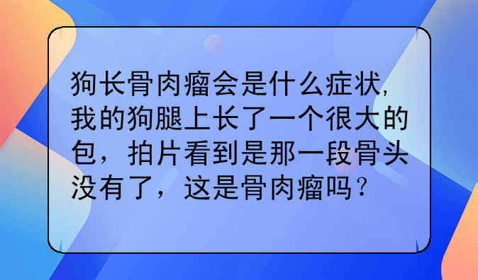 狗长骨肉瘤会是什么症状,我的狗腿上长了一个很大的包，拍片看到是那一段骨头没有了，这是骨肉瘤吗？